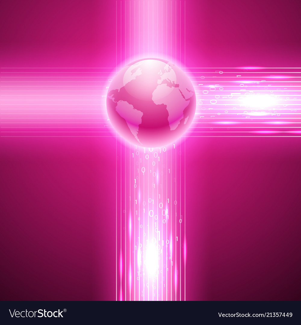 Pink background with binary code to the globe vector image Pink background with binary code to the globe