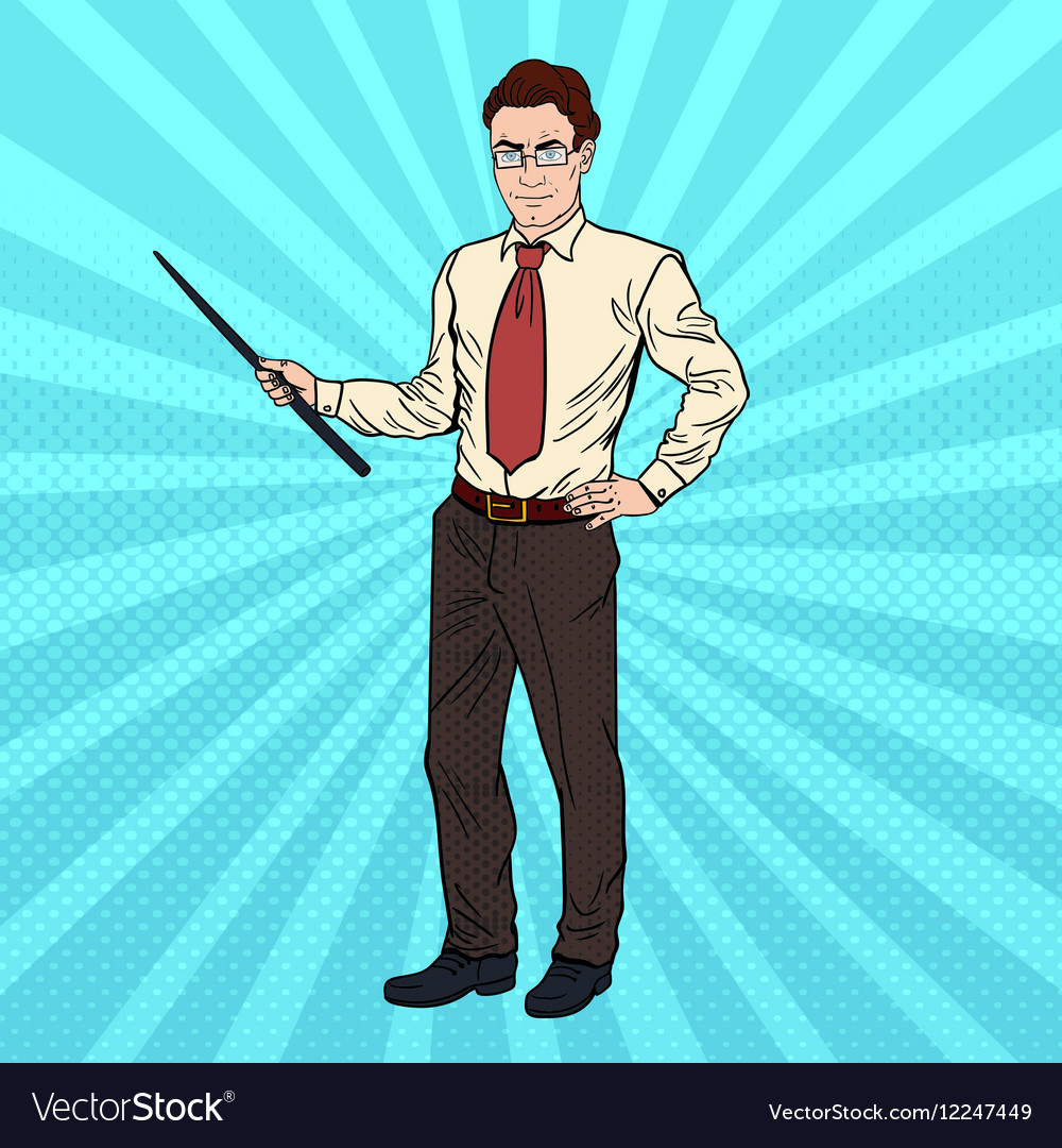Pop art businessman with pointer stick