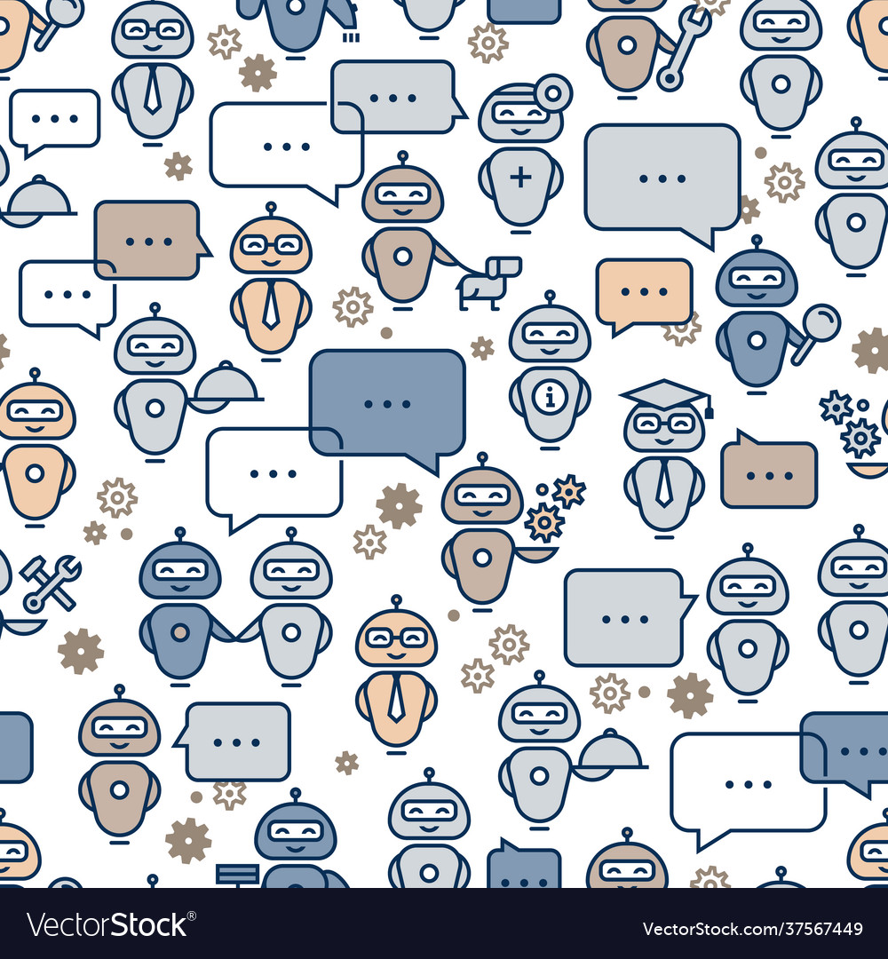 Seamless pattern robot assistant in line style Vector Image Seamless pattern robot assistant in line style