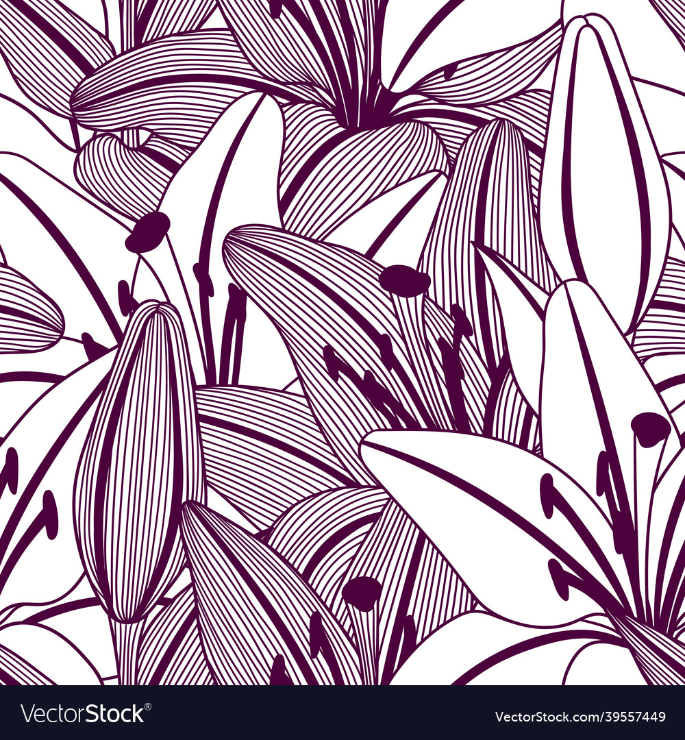 Seamless pattern with stylized lily flowers