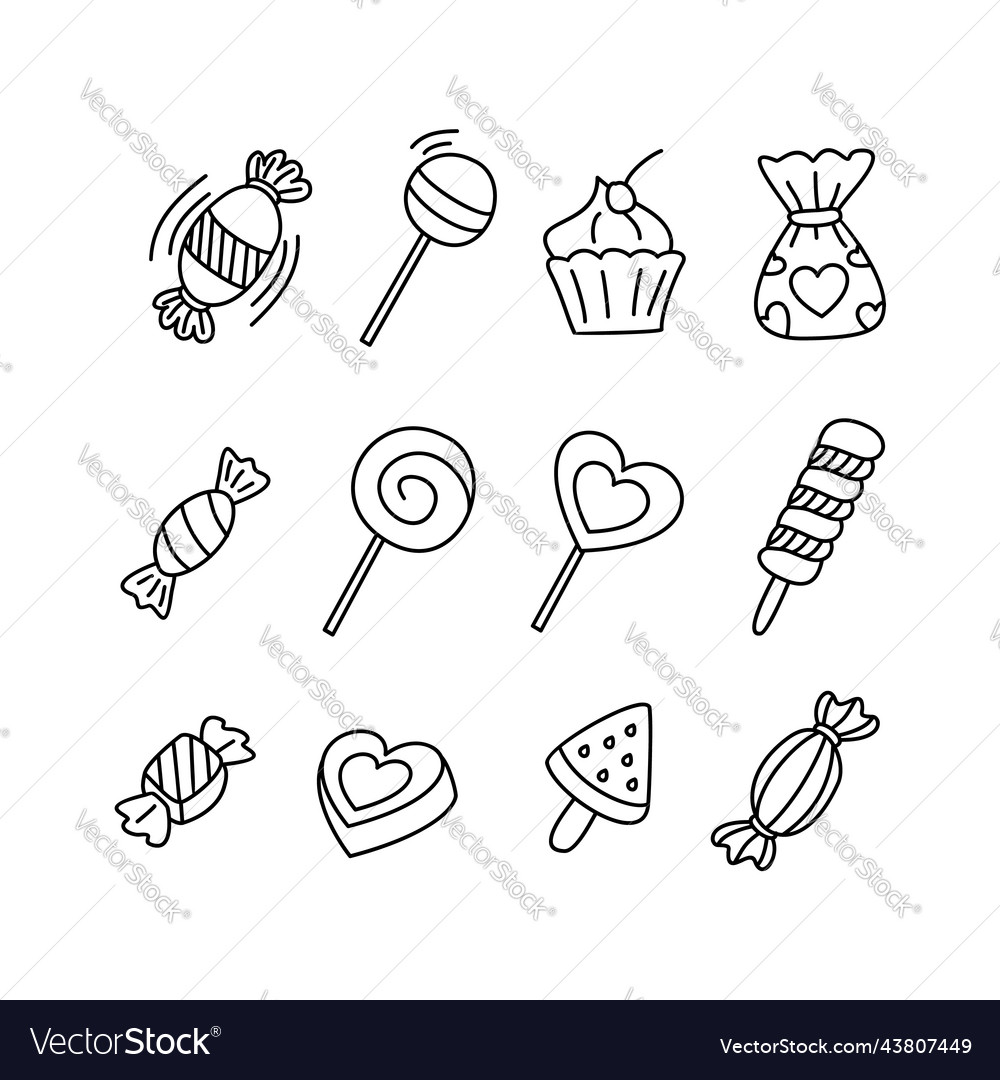Set candy doodle hand drawn design