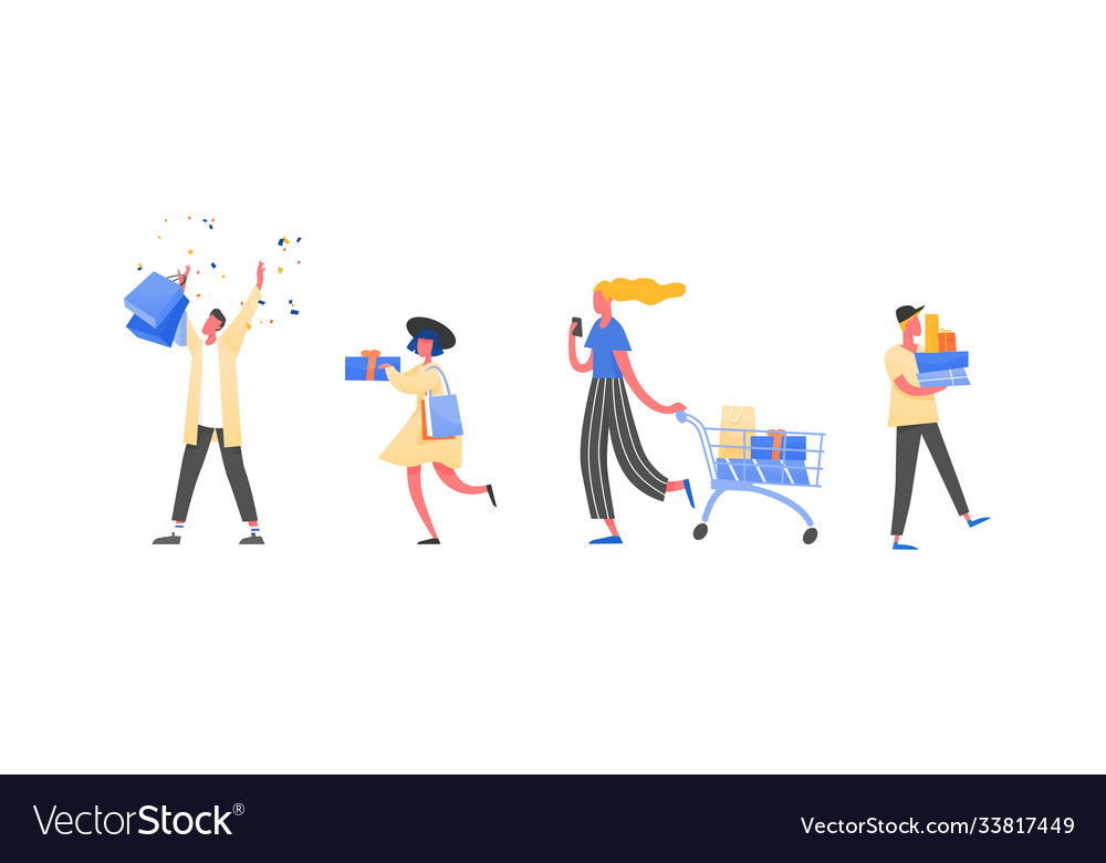 Set different people enjoying big sale vector image Set different people enjoying big sale