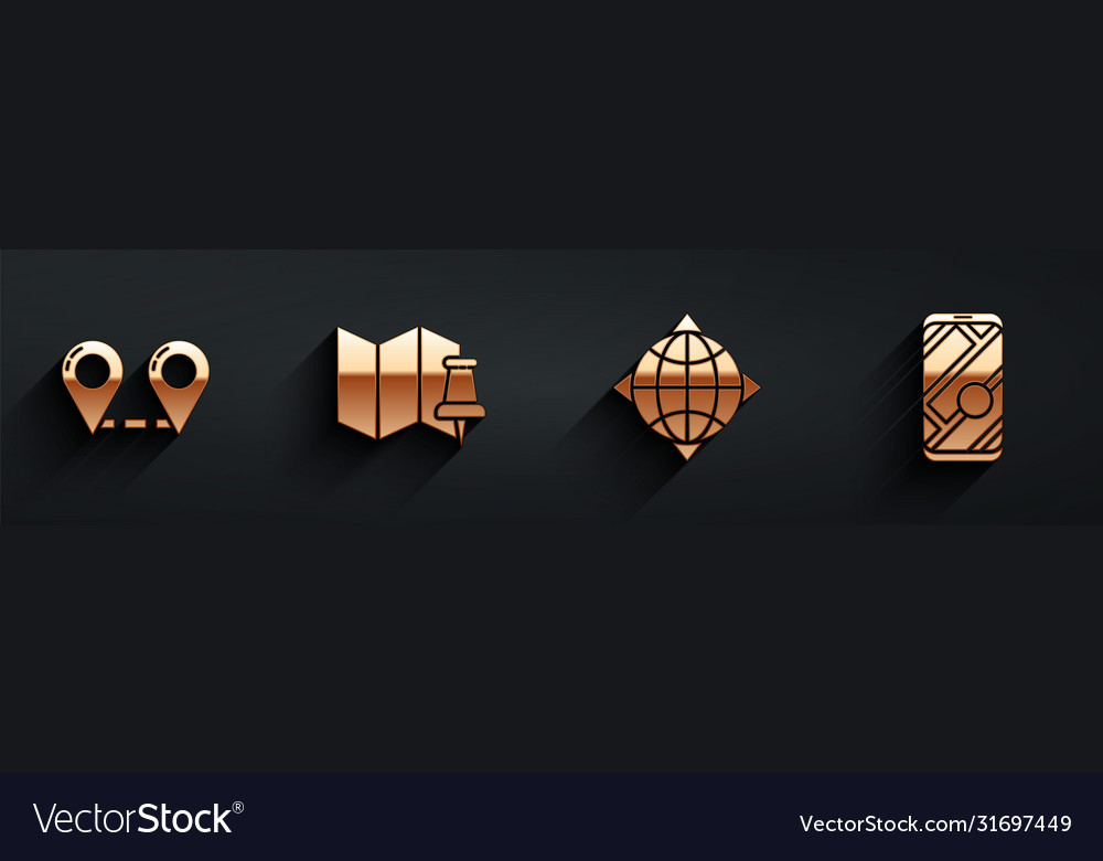 Set route location folded map with push pin Vector Image Set route location folded map with push pin