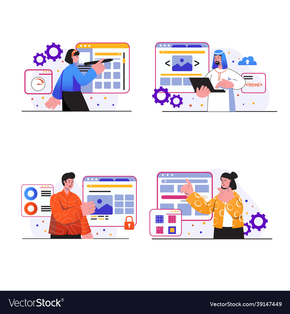 Web design concept scenes set vector image Web design concept scenes set