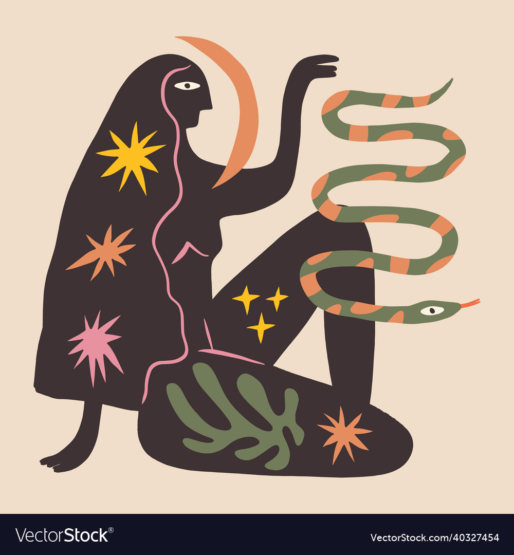 Boho magic woman and snake mystical characters Vector Image