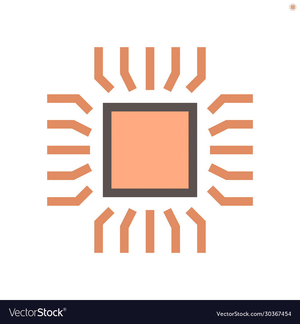 Computer chip processor and technology icon set vector image Computer chip processor and technology icon set