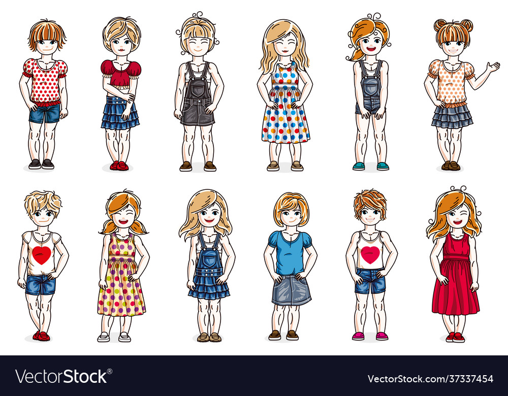 Cute little child girls in different casual wear