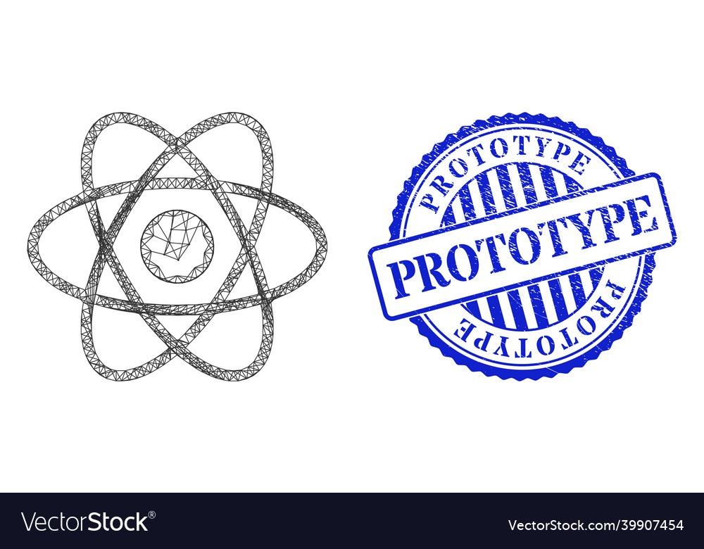 Distress prototype stamp and network atom web mesh vector image Distress prototype stamp and network atom web mesh