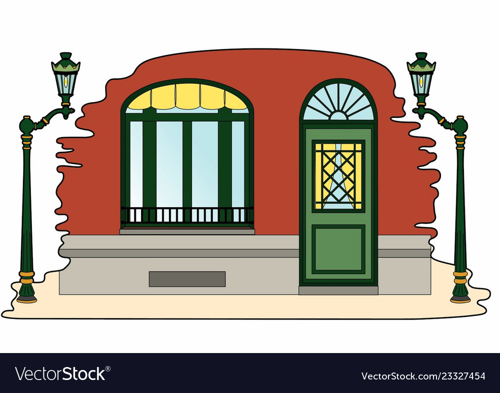 Entrance of a house and lampposts