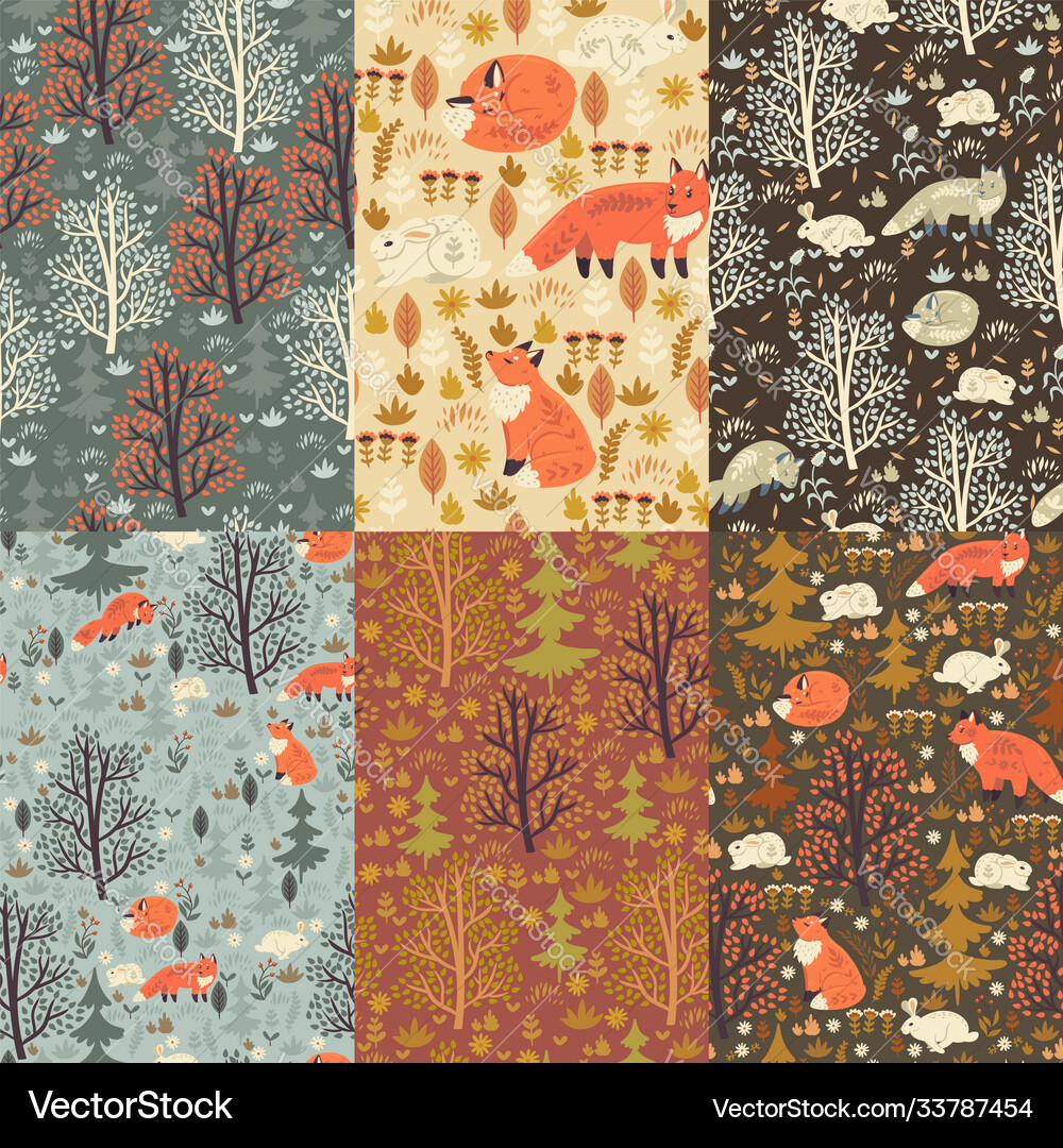 Forest Animals Seamless Patterns Royalty Free Vector Image