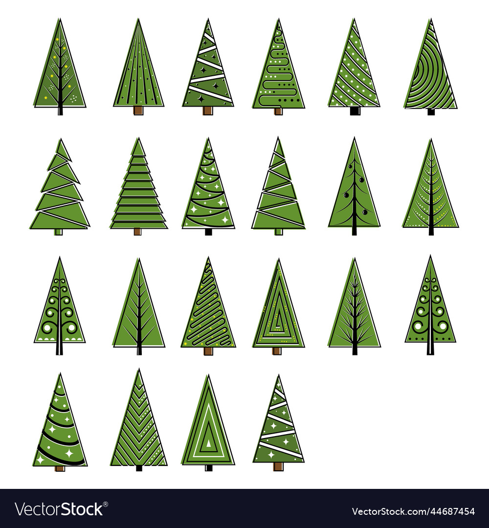 Hand drawn set of christmas trees holidays