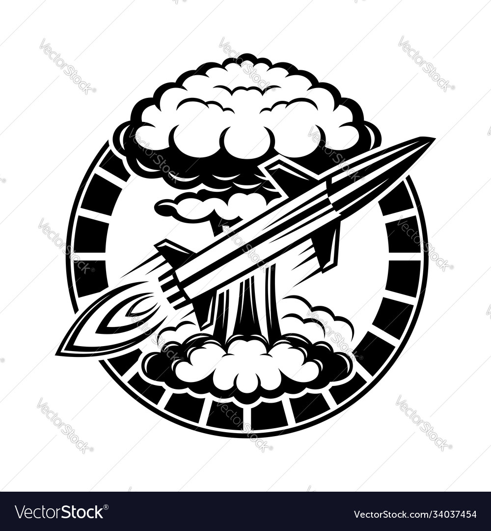 Nuclear explosion and flying rocket Royalty Free Vector