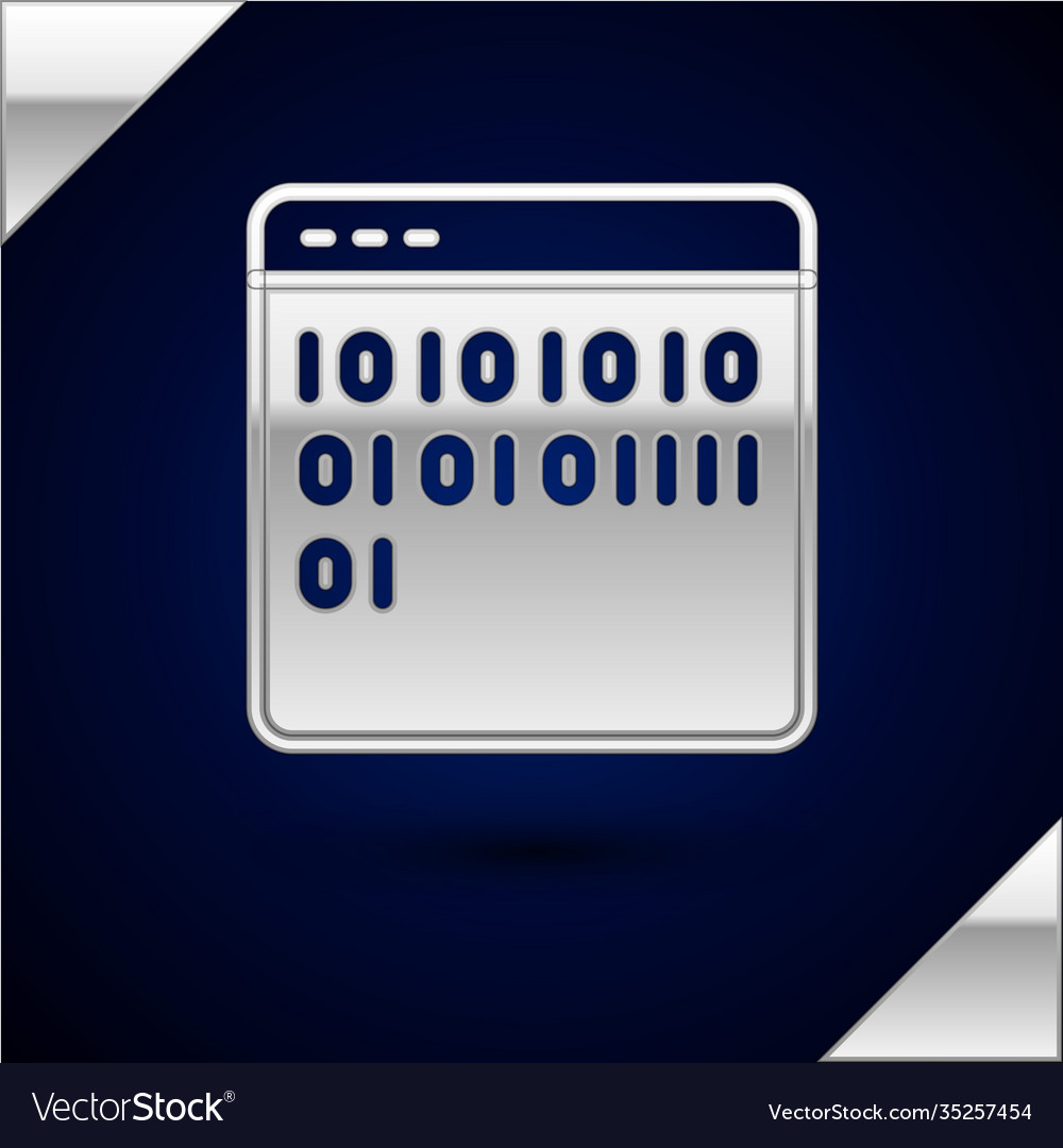 Silver binary code icon isolated on dark blue vector image Silver binary code icon isolated on dark blue