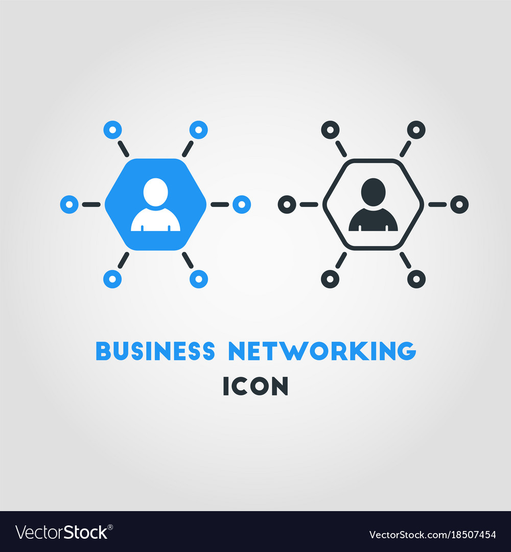 Simple business networking icon in blue hexagon