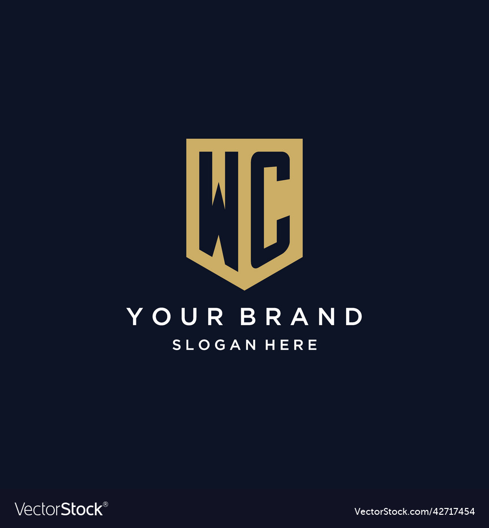 Wc monogram initials logo design with shield icon Vector Image Wc monogram initials logo design with shield icon