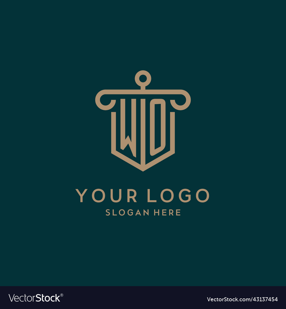 Wo monogram initial logo design with shield Vector Image Wo monogram initial logo design with shield