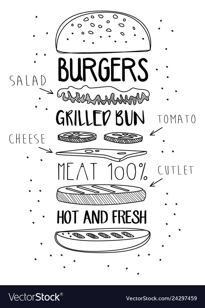 Chalk Drawn Components Classic Cheeseburger Vector Image Chalk Drawn Components Classic Cheeseburger Vector Image