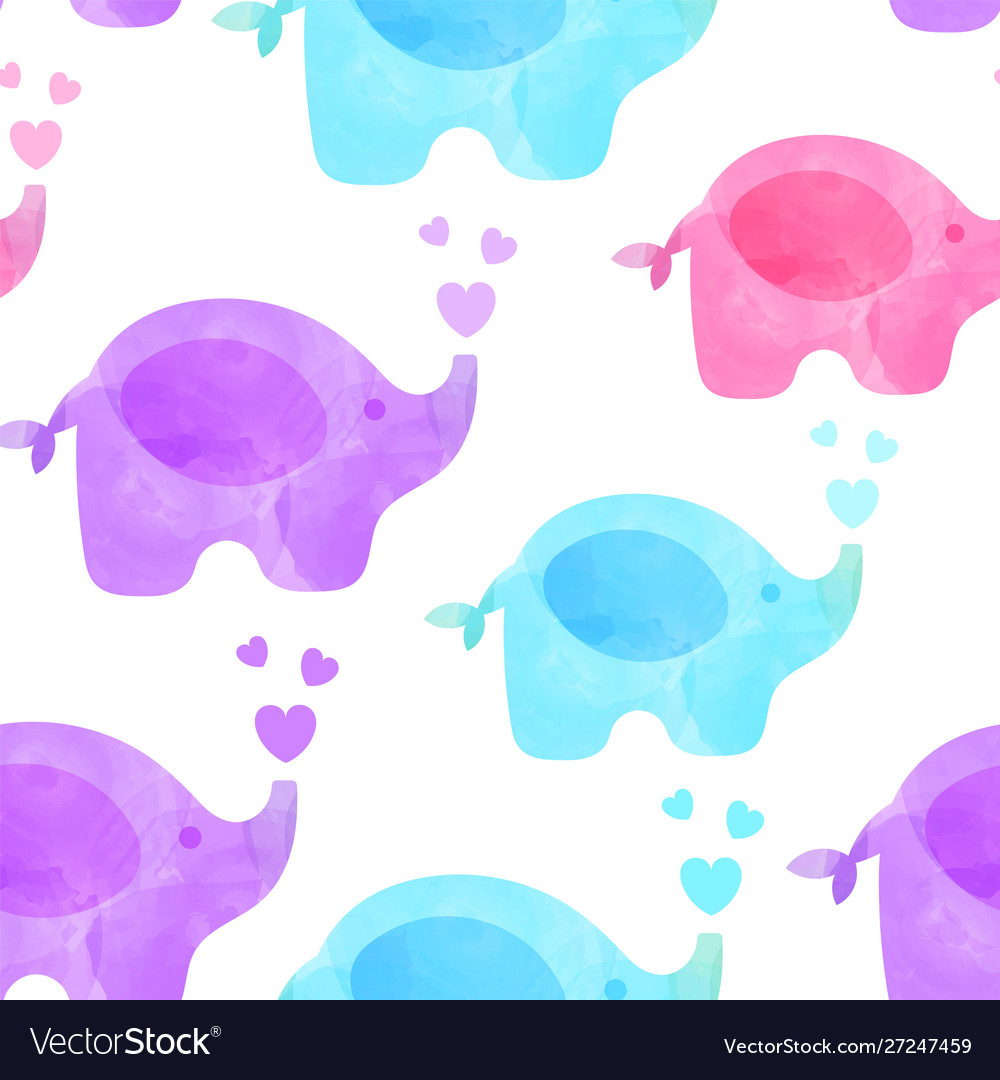 Cute watercolor elephant pattern girls Royalty Free Vector