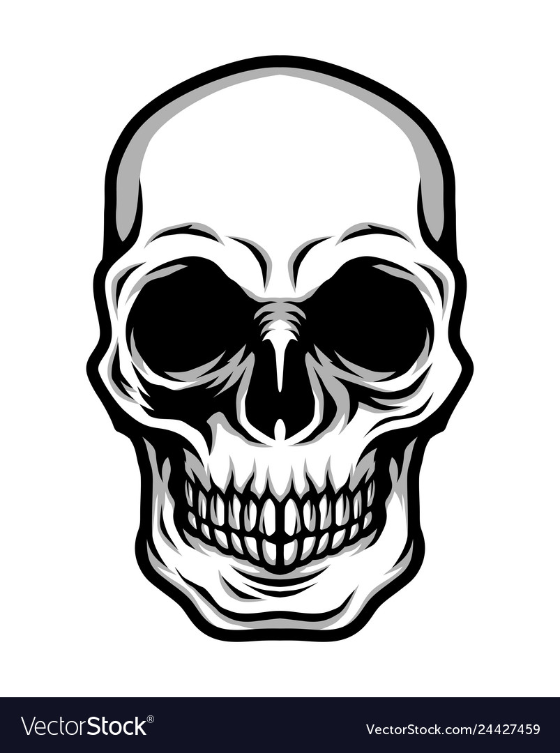 Detailed classic skull head black and white