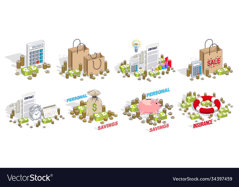 Different finance concepts 3d set isolated vector image Different finance concepts 3d set isolated