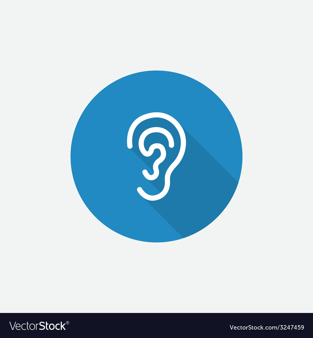 Ear flat blue simple icon with long shadow