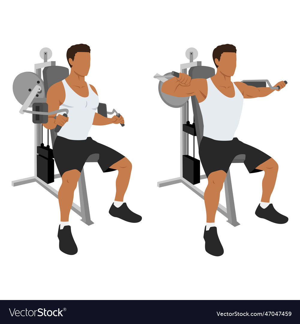 Man doing seated lateral raise machine power Vector Image