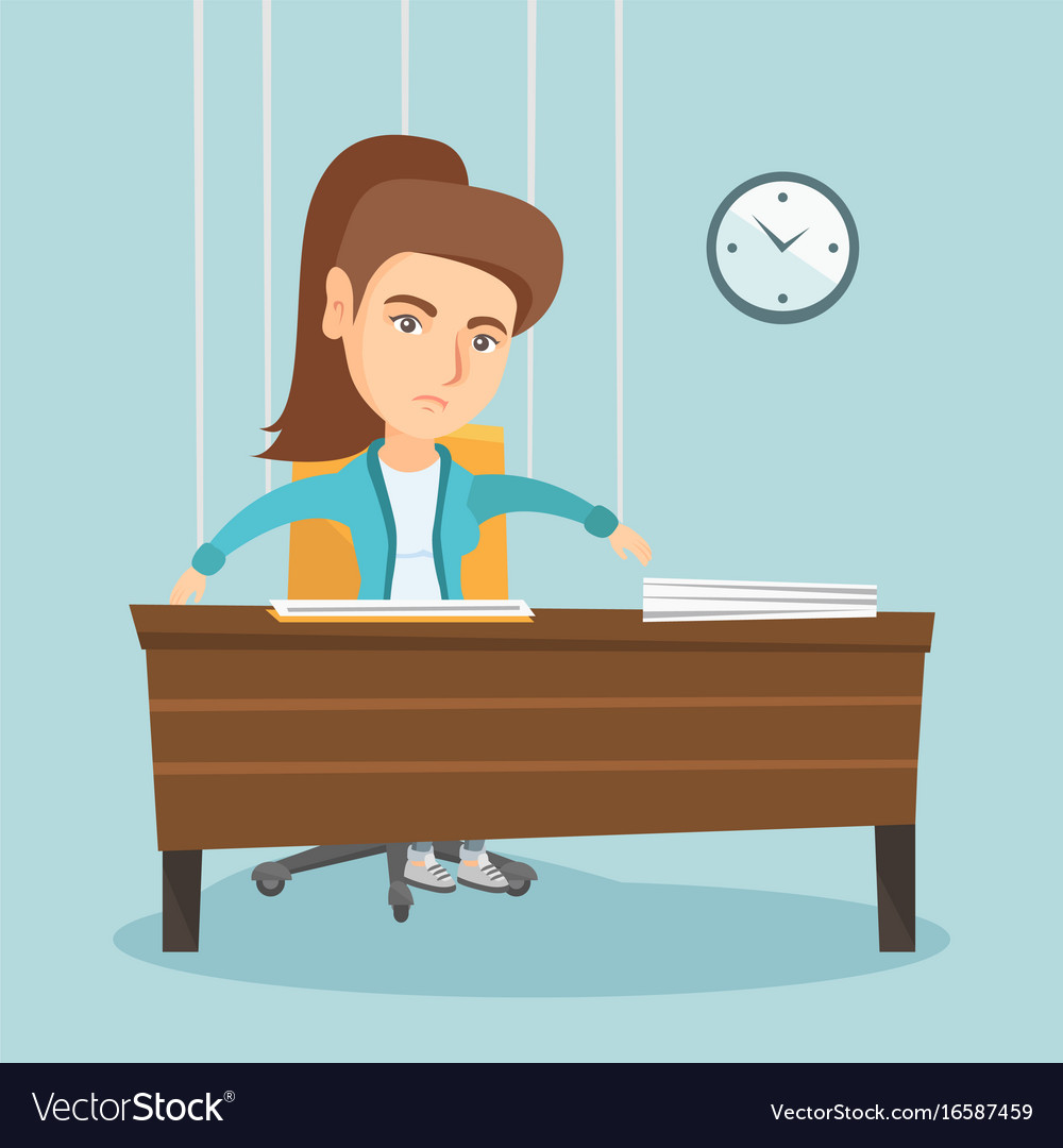 Office worker hanging on strings like marionette
