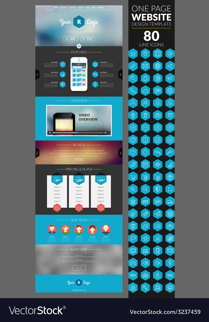 One page website template with icon set