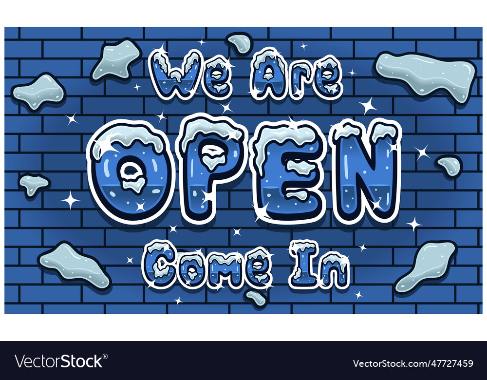 Open lettering with snow ice font in brick wall