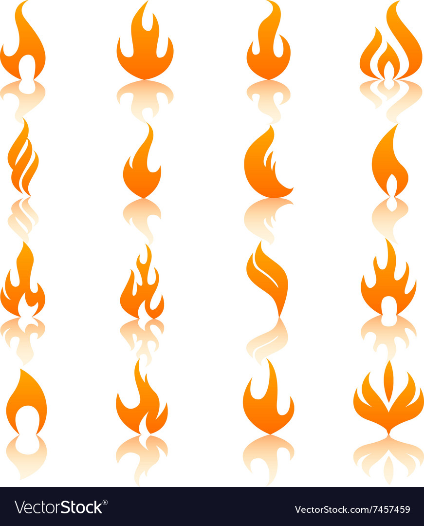 Orange fire flames icon set