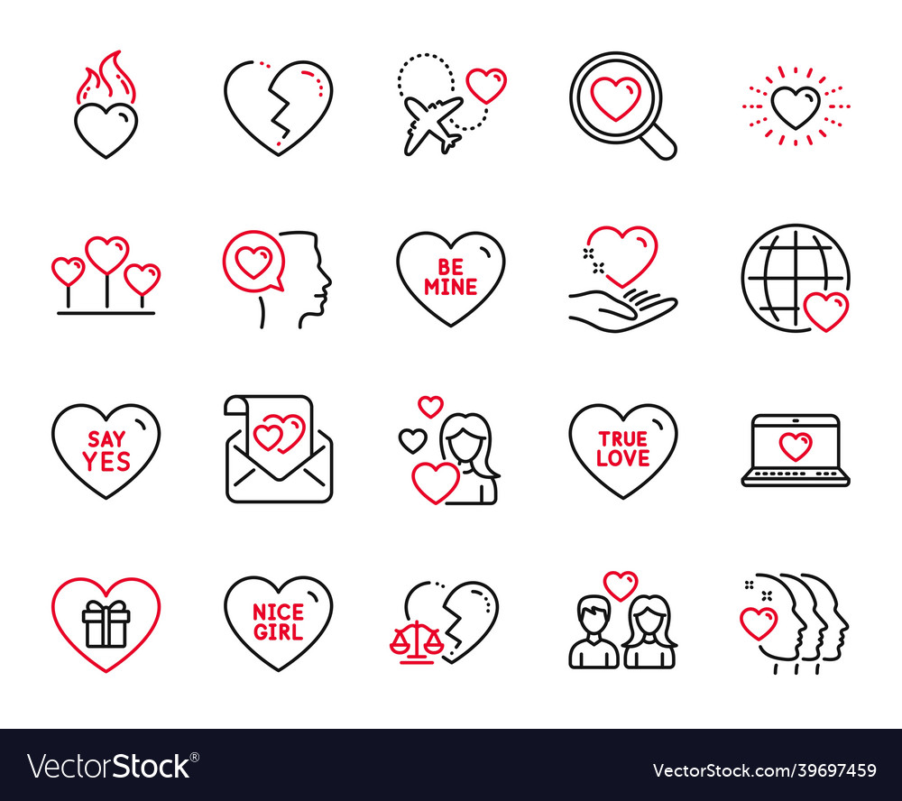 Set of love icons related to heart hold