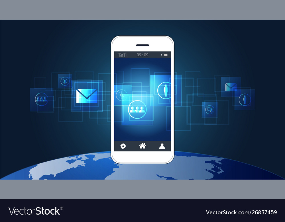 Smart phone screen with global network connection vector image Smart phone screen with global network connection
