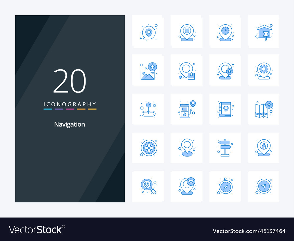 20 navigation blue color icon for presentation