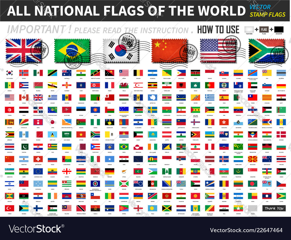 All official national flags world old Royalty Free Vector