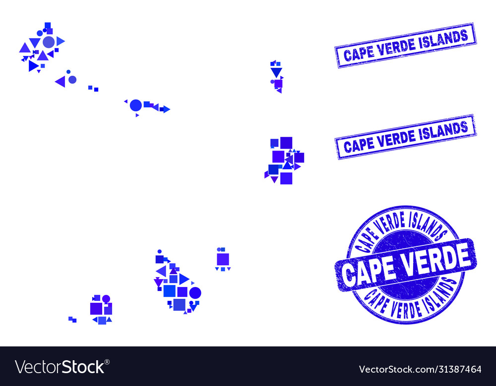 Blue geometric mosaic cape verde islands map