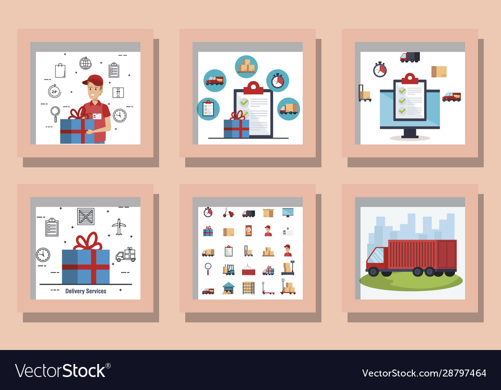 Paketlieferservice Designs mit Icons vector image Paketlieferservice Designs mit Icons