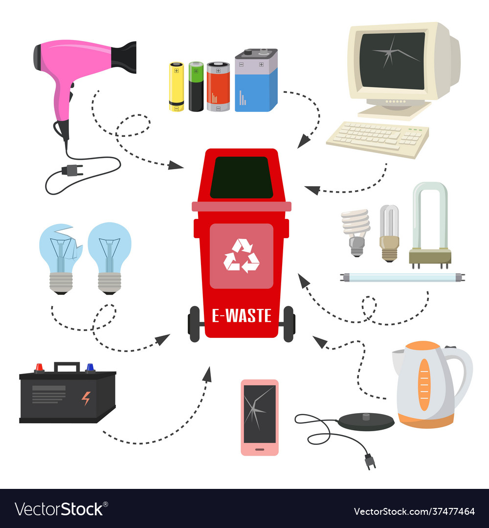 Container with ewaste trash on white background Vector Image