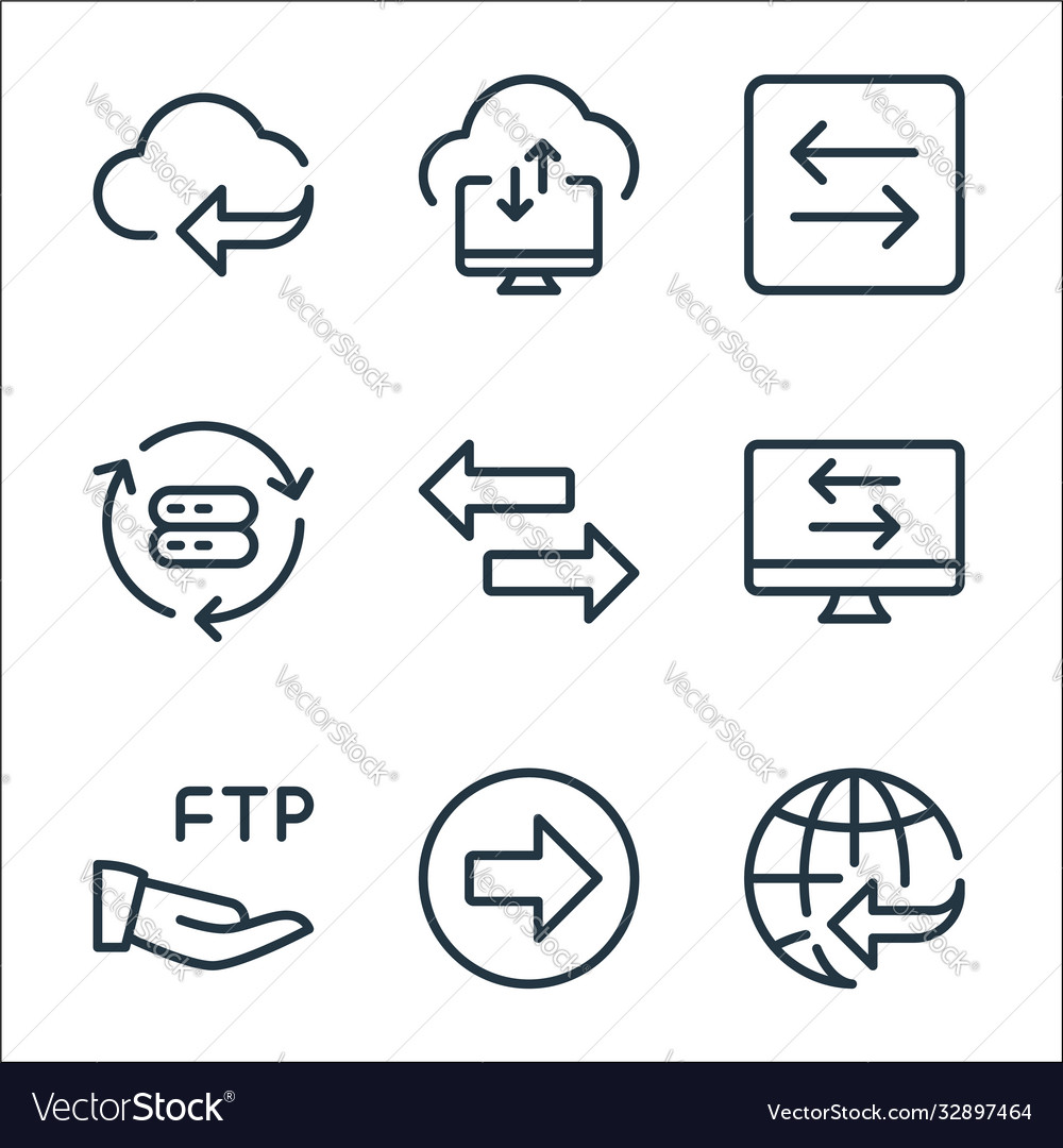 Data transfer line icons linear set quality vector image Data transfer line icons linear set quality