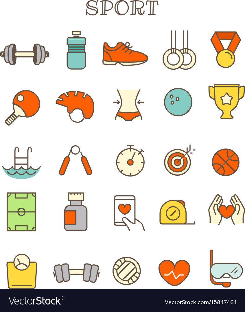 Different sport thin line color icons set Vector Image