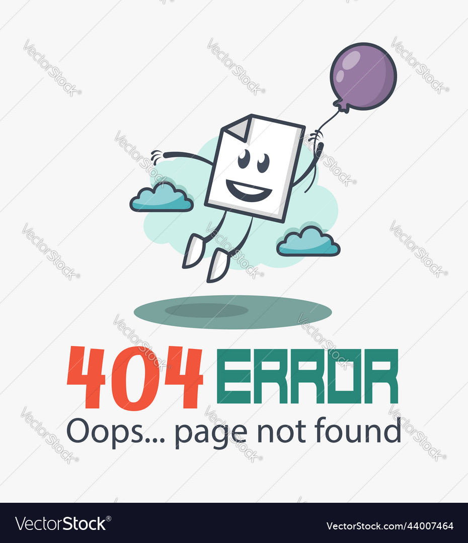 Funny 404 error concept web page not found sign Vector Image Funny 404 error concept web page not found sign