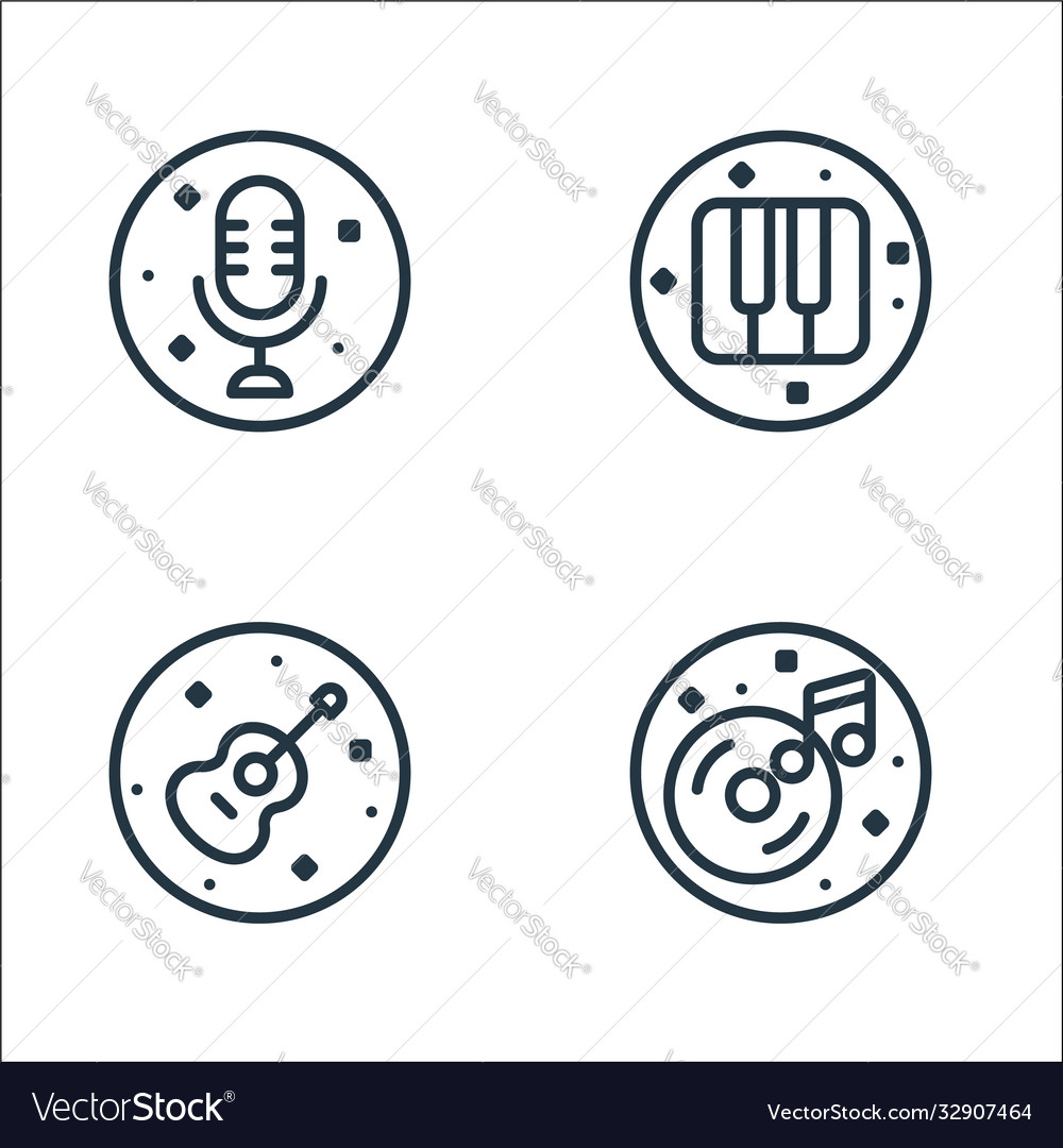 Music and sound line icons linear set quality vector image Music and sound line icons linear set quality