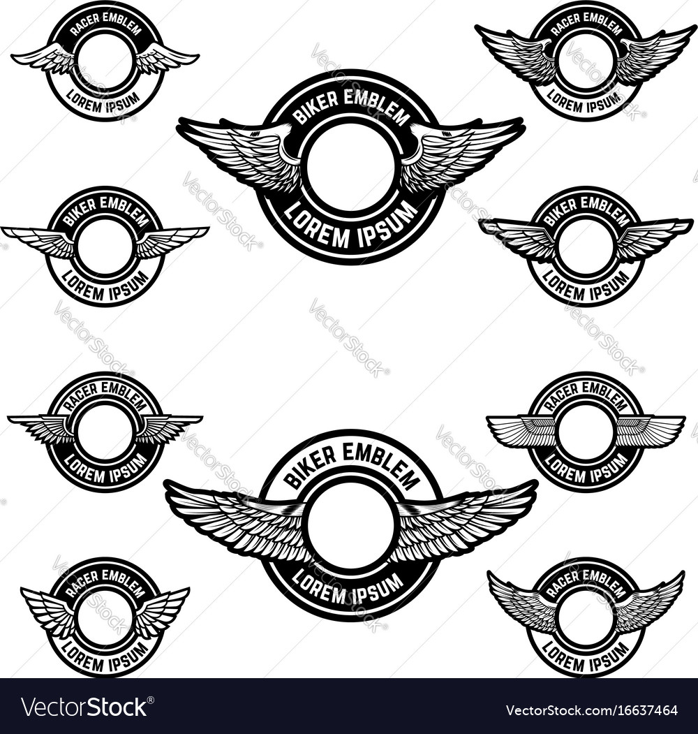 Set of blank emblems with wings label templates