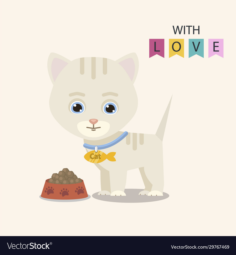 Cute cat with food Royalty Free Vector Image - VectorStock