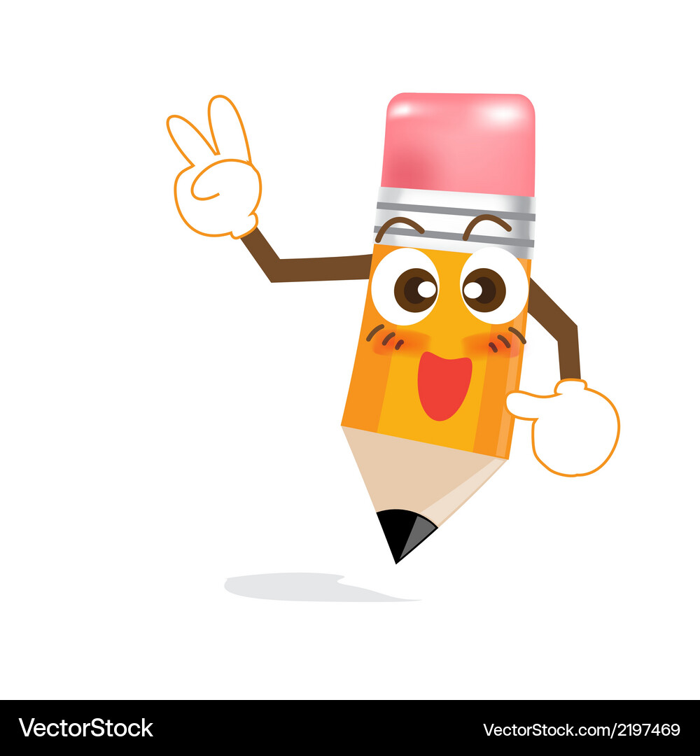 Pencil cartoon showing victory sign vs Royalty Free Vector
