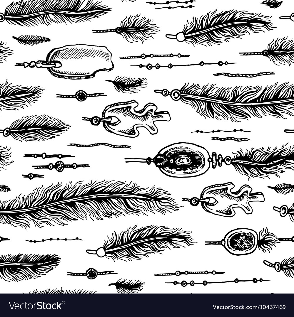 Seamless pattern with feathers and elements