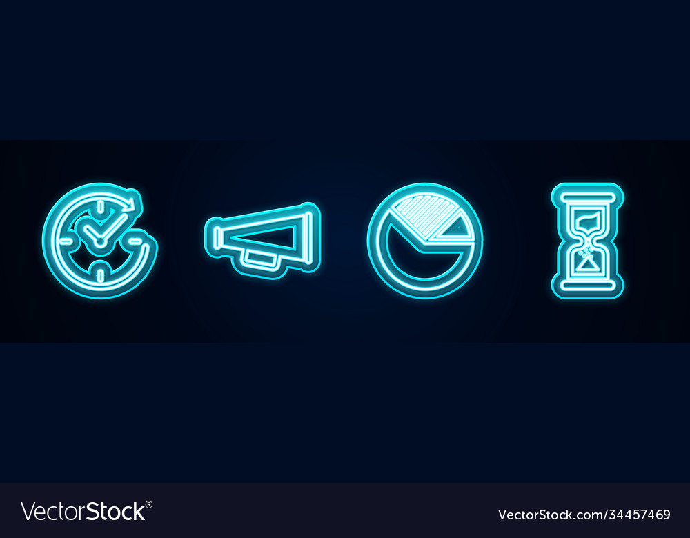 Set line clock with arrow megaphone pie chart vector image Set line clock with arrow megaphone pie chart
