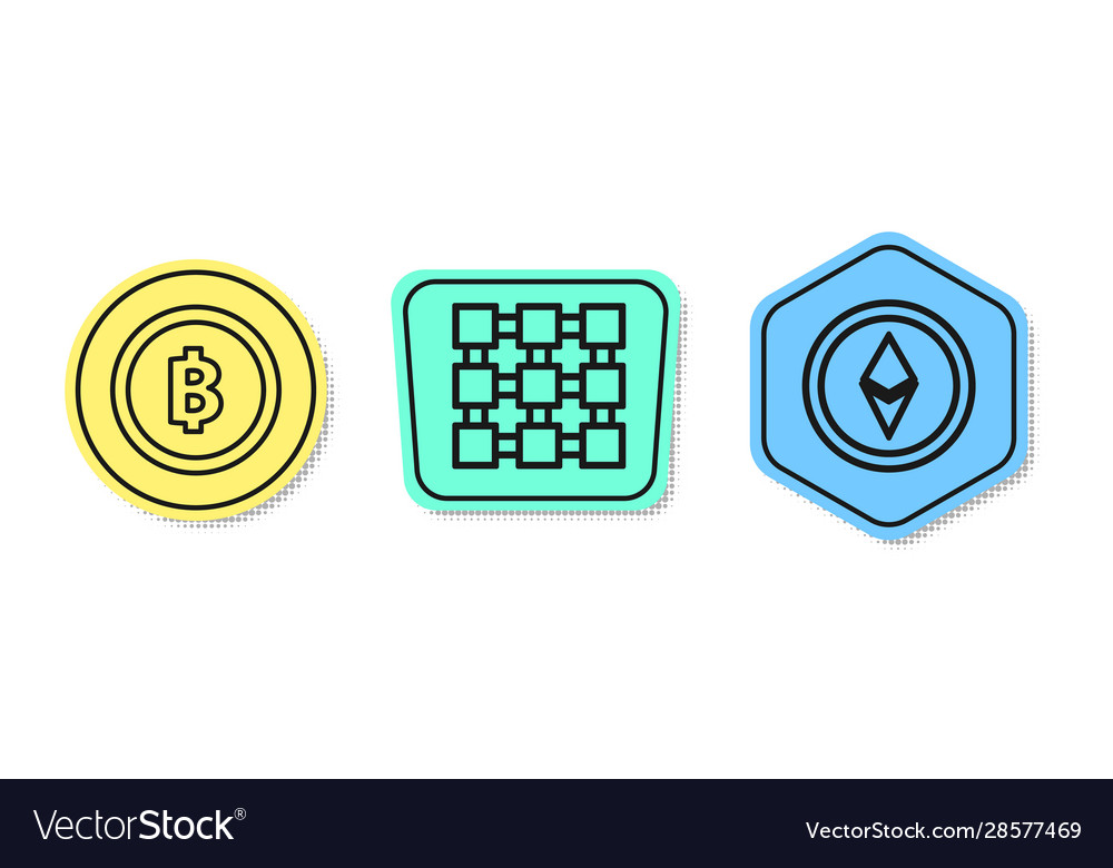 Set line cryptocurrency coin bitcoin blockchain