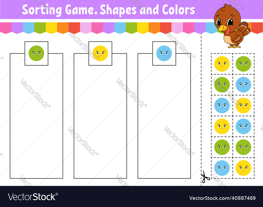 Sorting game shapes and colors cut glue