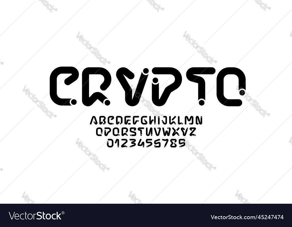 Digital alphabet font crypto letters and numbers vector image Digital alphabet font crypto letters and numbers