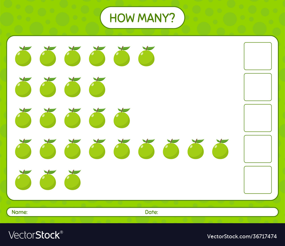 How many counting game with guava worksheet vector image How many counting game with guava worksheet